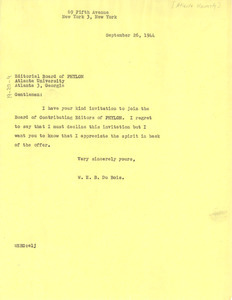 Letter from W. E. B. Du Bois to Phylon editorial board