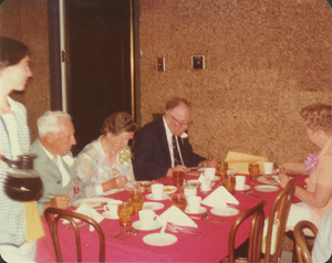 Everett Pyle and John Mahoney at reunion dinner