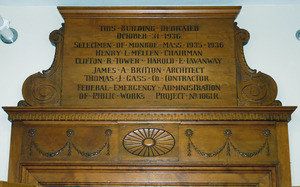 Monroe Public Library: interior plaque dedicating the library