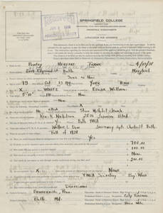 Application for admissions to Springfield College for Frank H. Powley (1938)