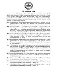 City Council meeting minutes, September 2, 2009