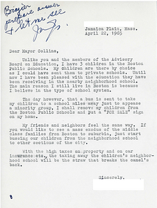 Correspondence between Mayor John F. Collins and a parent