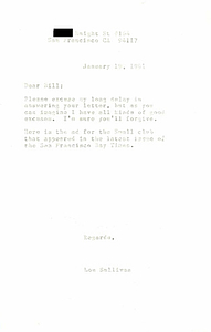 Correspondence from Lou Sullivan to William Henkin (January 19, 1991)