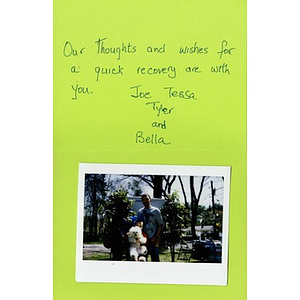 Card and photo sent to Boston Medical Center by Woburn Animal Hospital (Woburn, MA)