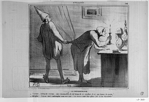 La POTICHOMANIE. - Voyons, Adélaïde, voyons, sois raisonnable, il est temps de se coucher, il est une heure du matin! - Adolphe... laisse-moi contempler mon ouvrage, c'est encore cent fois plus joli à la chandelle!....