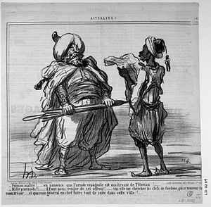 - Puissant maître!...... on annonce que l'armée espagnole est maîtresse de Tétouan!...... - Mille parasols!!...... il faut nous venger de cet affront!....... vas-vite me chercher des clefs de Cordoue, qui se trouvent dans mon trésor..... et que mon général en chef entre tout de suite dans cette ville!.......