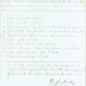 List of Commissary Property Transferred, January 1833, D[aniel] J. Dodge
