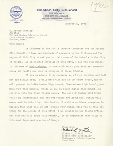 Letter from Albert O'Neil, Boston City Councilor, to Judge W. Arthur Garrity, 1975 October 30