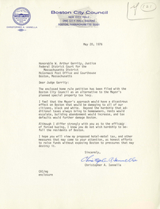 Letter from Christopher A. Iannella, Boston City Councilor, to Judge W. Arthur Garrity, 1976 May 20