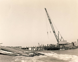 Building the new Powder Point Bridge, winter 1987