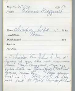 Tewksbury Almshouse Intake Record: Fitzgerald, Edward