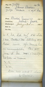Tewksbury Almshouse Intake Record: Baker, Maria