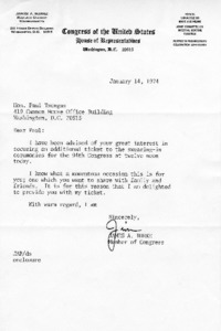Letter to Paul Tsongas from James A. Burke