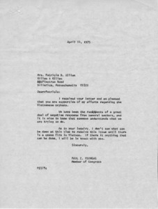 Letter to Mrs. Patricia D. Kilian from Paul E. Tsongas