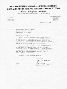 Letter to Joan M. Walsh to Paul E. Tsongas