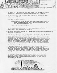 Legislative Alert: Monday, June 1, 1981