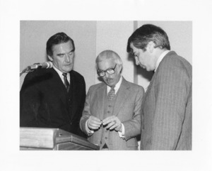 Governor Edward J. King, U.S. Senator Paul E. Tsongas and Mr. Milton Greenberg, Chairman and President of GCA Corporation at dedication ceremony