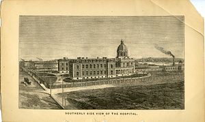 Southerly side view of the hospital