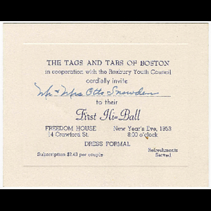 Invitation to Hi-Ball for Mr. and Mrs. Otto Phillip Snowden