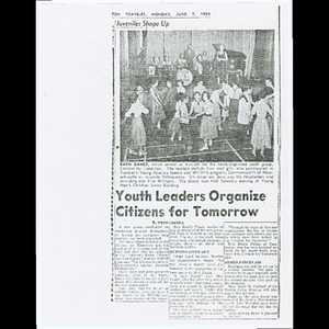 Photocopy of article Youth leaders organize Citizens for Tomorrow