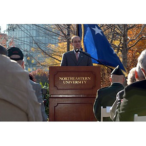 Joseph Aoun speaks at the Veterans Memorial dedication ceremony