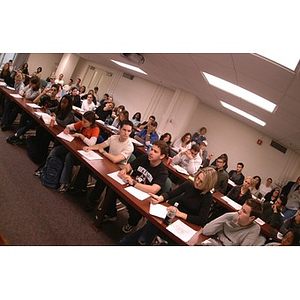 Student Senators asking questions during a meeting of the Student Government Association