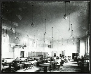 People working in Leighman Hall, Harvard Square, Cambridge, Mass., undated