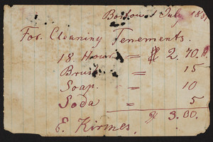 Receipt for cleaning tenements, E. Kirmes, Boston, Mass., dated July 1881