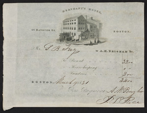 Billhead for the Merchant's Hotel, 42 Hanover Street, Boston, Mass., dated March 19, 1831