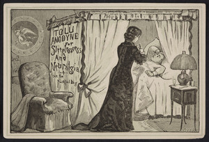 Trade card for Hunnewell's Tolu Anodyne for sleeplessness and neuralgia, Gilman Brothers, Boston, Mass., undated