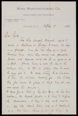 W. Maxwell Greene to Thomas Lincoln Casey, April 12, 1882