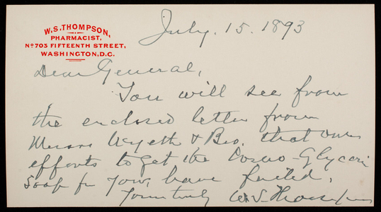 W. S. Thompson to Thomas Lincoln Casey, July 15, 1893