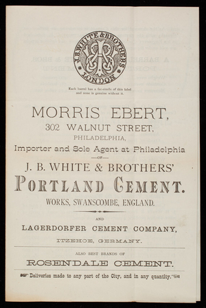 Advertisement, Morris Ebert, J. B. White & Brothers', undated