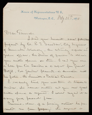 Asher G. Caruth to Thomas Lincoln Casey, February 26, 1890