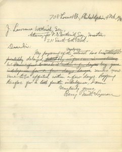 Letter from Benjamin Smith Lyman to J. Lawrence Wetherill.