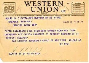 Telegram from Nat Einhorn to Charles L. Whipple