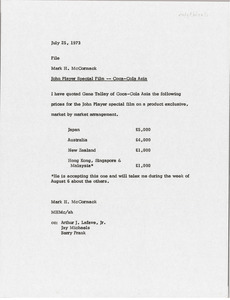 Memorandum from Mark H. McCormack concerning the John Player special film