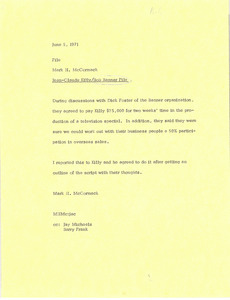 Memorandum from Mark H. McCormack concerning Jean Claude Killy and Bob Banner