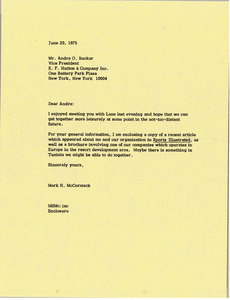 Letter from Mark H. McCormack to Andre O. Backar