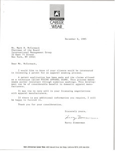 Letter from Harry Zimmerman to Mark H. McCormack