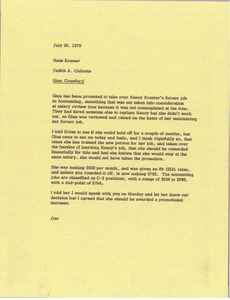 Memorandum from Judith A. Chilcote to Hans Kramer