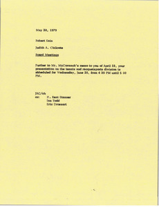 Memorandum from Judy A. Chilcote to Robert D. Kain