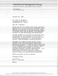 Letter from Mark H. McCormack to Drew D. Anderman