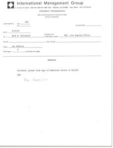 Fax from Ayn Robbins to Mark H. McCormack