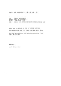 Fax from Mark H. McCormack to Breck McCormack