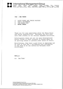 Fax from Mark H. McCormack to Kazuo Kondo and Fumiko Matsuki