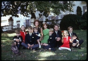 Robert F. and Ethel Kennedy posed on the lawn with their children