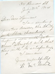 Letter from B. M. Grand to Florence Porter Lyman