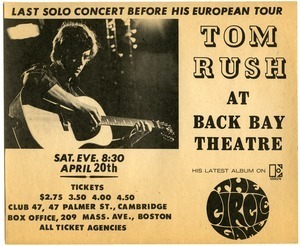 Tom Rush at Back Bay Theatre, Sat. eve. 8:30, April 20th