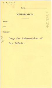 Copy for information of Dr. Du Bois